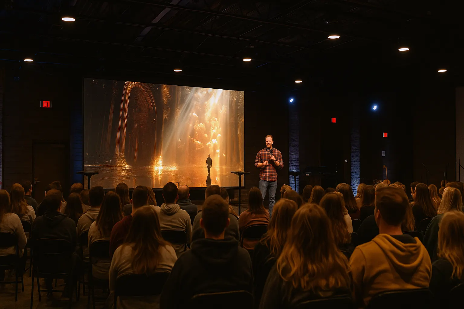 Sermon screen showing biblical footage